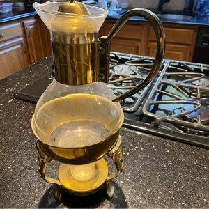Gold Pour-in Beverage Decanter with Clear Glass Carafe and candle warmer